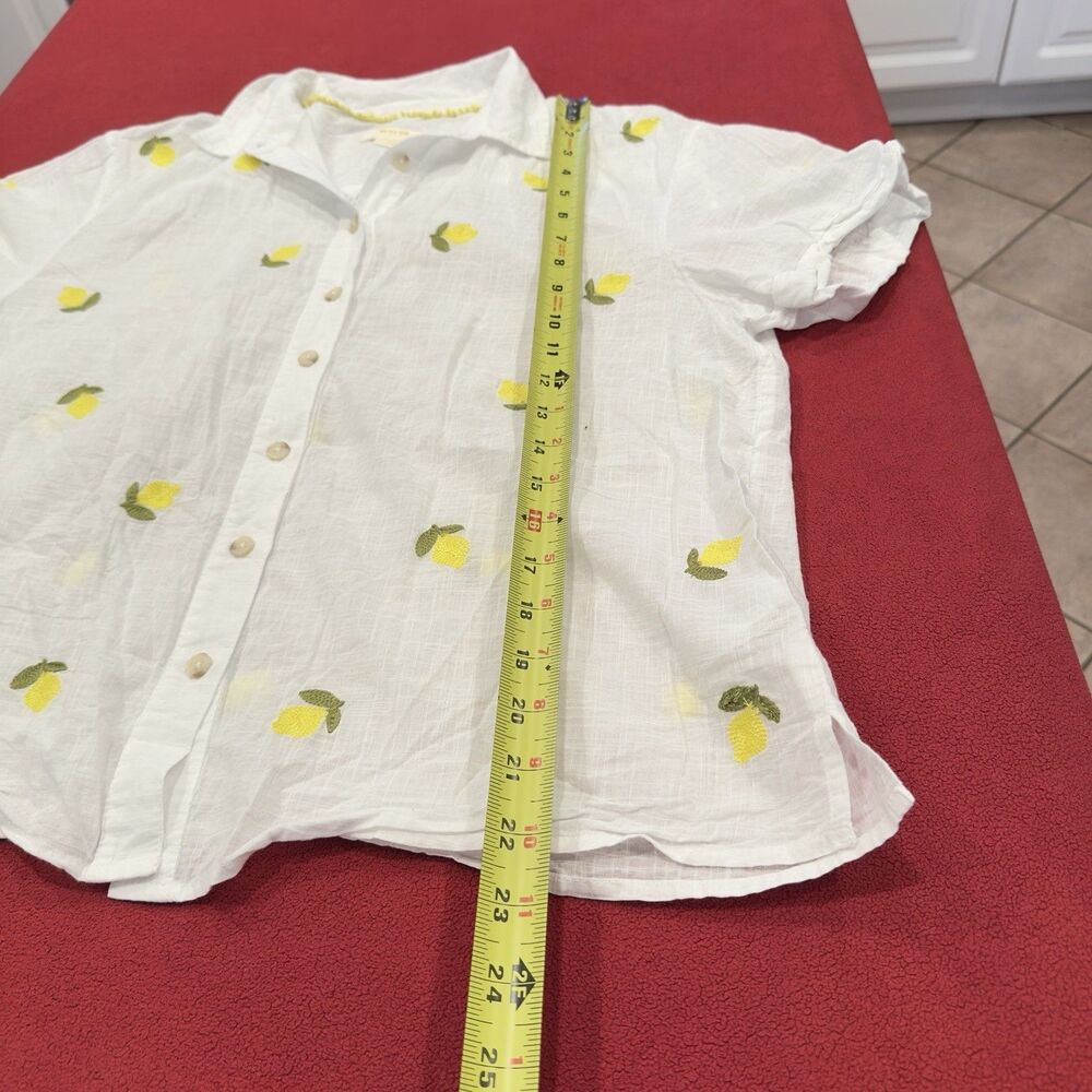 Anthropologie MAEVE EMBROIDERED Fruit Surf Shirt TOP BLOUSE LEMONS WHITE S- EUC - Picture 9 of 12